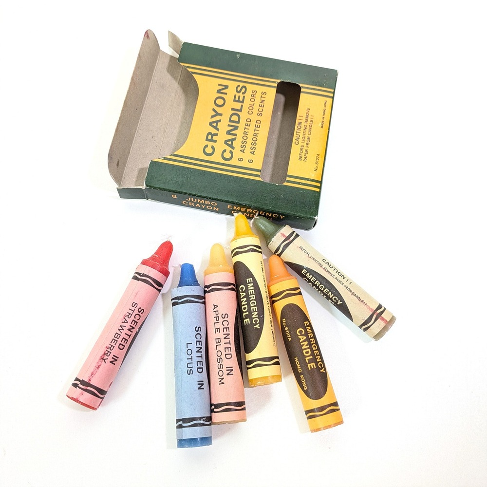 VTG Jumbo Emergency Crayon Candles 6 Pack Scented MCM Retro Novelty Hong Kong